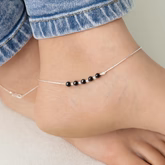 Black & Silver Beads Silver Anklet
